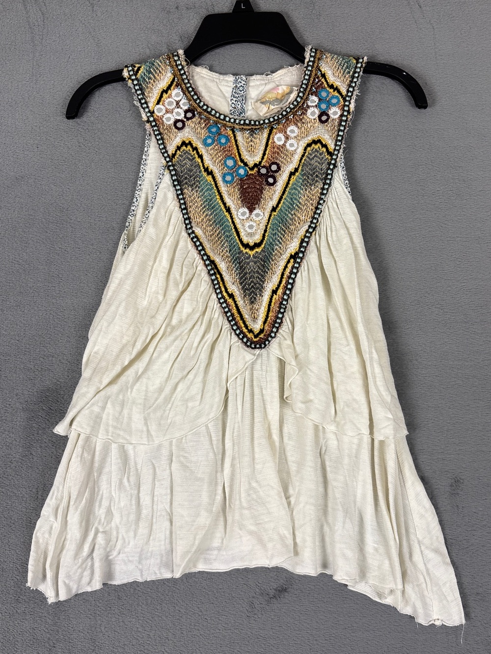 Free People Ivory Tiered Beaded V-Neck Camisole